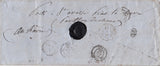 144219 1853 MAIL LONDON TO PARIS, REDIRECTED TO HAVRE, PAIR 1s EMBOSSED (SG55) AND STRIP OF THREE 2d BLUE (SG14).