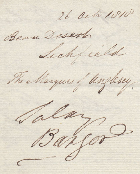 144220 1818 LETTER ONLY 'Beaudesert', TO FRANCIS FREELING REQUESTING INCREASED SALARY FOR POSTMASTER OF BANGOR.