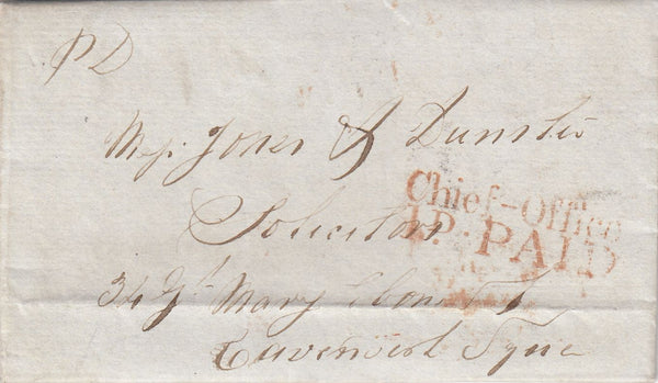 144221 1841 MAIL USED IN LONDON 'Chief-Office/1d.PAID' HANDSTAMP IN RED (L509/CHIEF8a).
