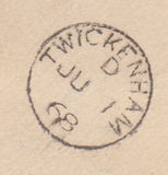 144227 1868 LARGE ENVELOPE TEDDINGTON, MIDDLESEX TO VIENNA 6d LILAC PL.6 (SG104) x SIX.