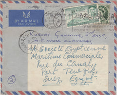 144228 1961 AIRMAIL GLASGOW TO KUWAIT 9d WILDING REDIRECTED TO SUEZ 20f KUWAIT.