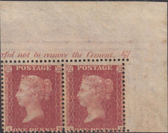 144231 1857 DIE 2 1d PL.47 (SG40) UNUSED UPPER RIGHT CORNER MARGINAL PAIR WITH PLATE NUMBER AND INSCRIPTION.