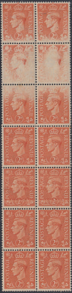 144233 1941 2d PALE ORANGE (SG488) UNUSED BLOCK OF 14, 10 AFFECTED DRY PRINT.