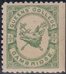 144246 1883 ½d BRIGHT GREEN QUEENS' COLLEGE, CAMBRIDGE (CS15) FINE UNUSED.