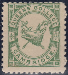 144249 1883 ½d BRIGHT GREEN QUEENS' COLLEGE, CAMBRIDGE (CS15) FINE UNUSED.