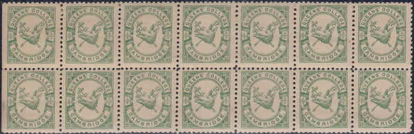 144252 1883 ½d BRIGHT GREEN QUEENS' COLLEGE, CAMBRIDGE (CS15) FINE UNUSED BLOCK OF FOURTEEN.