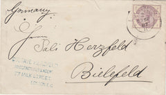 144268 1887 MAIL LONDON TO BIELEFELD, GERMANY 2½d LILAC (SG190).