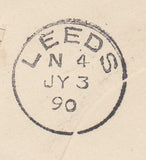 144271 1890 PENNY POSTAGE JUBILEE, MAIL FROM SOUTH KENSINGTON EXHIBITION TO LEEDS WITH 1½d LILAC (SG188) SOUTH KENSINGTON EXHIBITION HANDSTAMP.