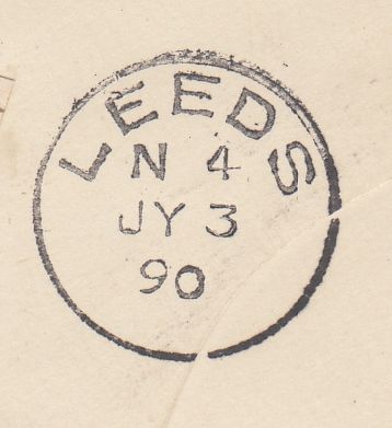 144271 1890 PENNY POSTAGE JUBILEE, MAIL FROM SOUTH KENSINGTON EXHIBITION TO LEEDS WITH 1½d LILAC (SG188) SOUTH KENSINGTON EXHIBITION HANDSTAMP.