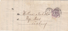144274 1885 'NOTICE OF OBJECTION' USED IN LEDBURY, HEREFORDSHIRE 3d LILAC (SG191).