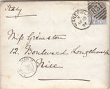 144276 1882 MAIL WAKEFIELD TO NICE 2½d BLUE PL.23 (SG157).