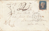 144277 1840 UNDERPAID MAIL HARTING, SUSSEX TO LONDON VIA PETERSFIELD 2d BLUE PL.1 (SG5)(PD).