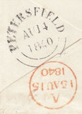 144277 1840 UNDERPAID MAIL HARTING, SUSSEX TO LONDON VIA PETERSFIELD 2d BLUE PL.1 (SG5)(PD).