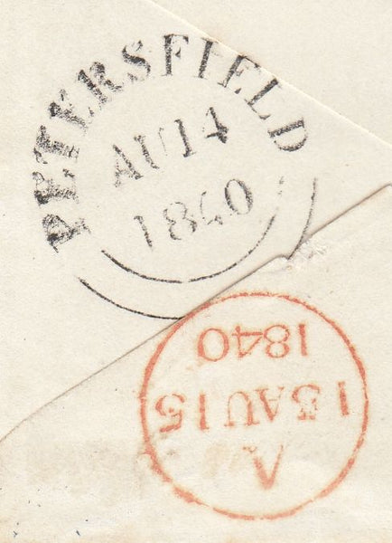 144277 1840 UNDERPAID MAIL HARTING, SUSSEX TO LONDON VIA PETERSFIELD 2d BLUE PL.1 (SG5)(PD).