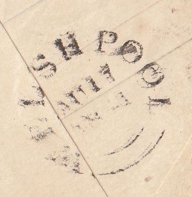 144279 1841 PENNY PINK ENVELOPE WELSHPOOL, MONTGOMERYSHIRE TO LUDLOW CANCELLED SUPERB STRIKE WELSHPOOL MALTESE CROSS WITH SOLID CENTRE.