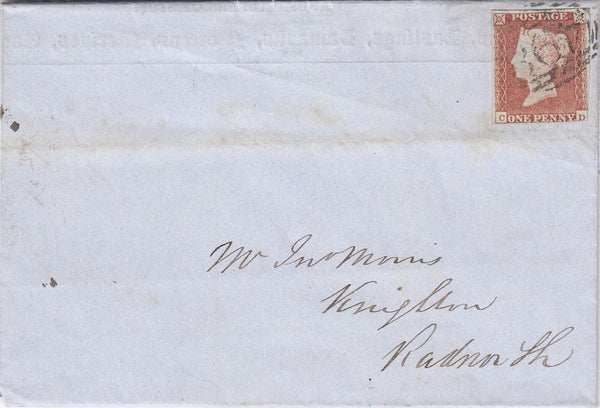 144280 1848 MAIL MANCHESTER TO KNIGHTON, RADNOR 1d (SG9) PRINTED BILLHEAD WITHIN.