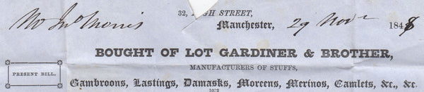 144280 1848 MAIL MANCHESTER TO KNIGHTON, RADNOR 1d (SG9) PRINTED BILLHEAD WITHIN.