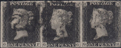 144281 1840 1d BLACK PL.5 (SG2) GOOD TO FINE USED STRIP OF THREE GF GG GH.