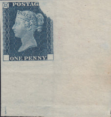 144285 1840 1d RAINBOW TRIAL STATE 3 (SPEC DP20b) SUPERB CORNER EXAMPLE IN PRUSSIAN BLUE.