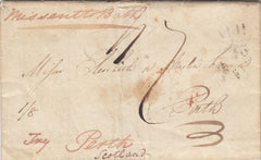 144288 1829 MAIL FROM CINCINATTI? TO PERTH, SCOTLAND, MISSENT TO BATH IN SOMERSET.