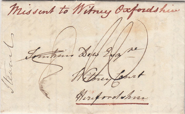 144289 1833 MOURING WRAPPER BRIGHTON TO 'Witney Court, Herefordshire', MISSORTED WITH  MANUSCRIPT 'Missent to Witney Oxfordshire'.