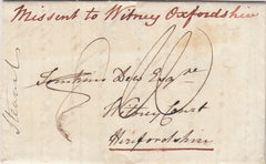 144289 1833 MOURING WRAPPER BRIGHTON TO 'Witney Court, Herefordshire', MISSORTED WITH  MANUSCRIPT 'Missent to Witney Oxfordshire'.