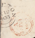 144289 1833 MOURING WRAPPER BRIGHTON TO 'Witney Court, Herefordshire', MISSORTED WITH  MANUSCRIPT 'Missent to Witney Oxfordshire'.