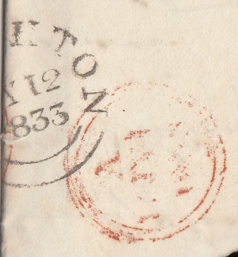 144289 1833 MOURING WRAPPER BRIGHTON TO 'Witney Court, Herefordshire', MISSORTED WITH  MANUSCRIPT 'Missent to Witney Oxfordshire'.