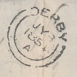 144292 1854 MAIL CHESTER TO DERBY 1d PL.177 (SG17) WITHIN 1d BLUE GREEN FISCAL STAMP.