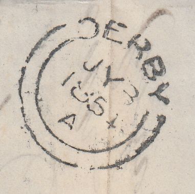 144292 1854 MAIL CHESTER TO DERBY 1d PL.177 (SG17) WITHIN 1d BLUE GREEN FISCAL STAMP.