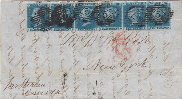 144294 1849 MAIL LONDON TO NEW YORK 2d BLUE PL.3 (SG14) x SIX.