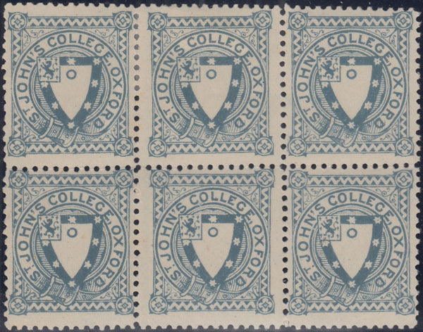 144296 1884 ST. JOHN'S COLLEGE, OXFORD ½d GREY-BLUE (CS17) UNUSED BLOCK OF SIX.
