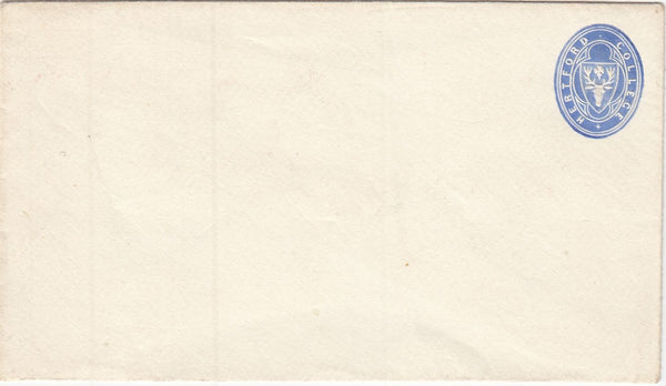 144309 1879 HERTFORD COLLEGE, OXFORD ½d BLUE EMBOSSED ENVELOPE VERY FINE UNUSED.