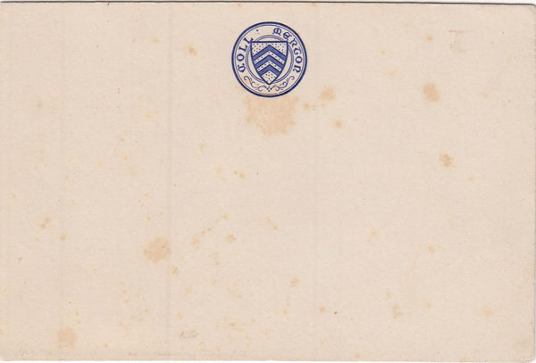 144313 1876 MERTON COLLEGE, OXFORD ½d ULTRAMARINE EMBOSSED POSTCARD, UNUSED.
