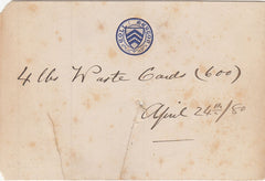 144314 1876 MERTON COLLEGE, OXFORD ½d ULTRAMARINE EMBOSSED POSTCARD USED FOR THE DELIVERY OF 600 SUCH CARDS APRIL 24TH 1880, UNUSED.