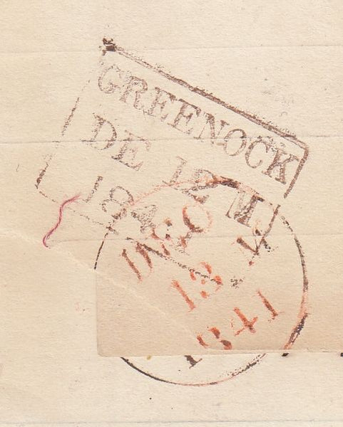 144320 1841 1d MULREADY USED IN SCOTLAND GREENOCK TO PRESHOME, BUCKIE, VERY FINE STRIKE DISTINCTIVE MALTESE CROSS OF GREENOCK (SPEC ME1ue).