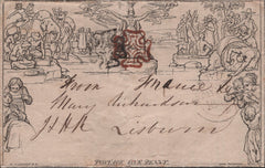 144321 1840 1d MULREADY WRAPPER USED MAY 28 1840 WATERFORD TO LISBURN CANCELLED BLACK AND RED-BROWN MALTESE CROSSES OF WATERFORD AND DUBLIN RESPECTIVELY.
