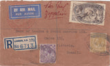 144328 1934 REGISTERED AIRMAIL LONDON TO VICTORIA, BRAZIL 'Per Graf Zeppelin' KGV 3d 1s AND 2/6 SEAHORSE (SG415).