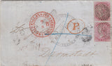 144334 1855 LETTER ROYAL AGRICULTURAL SOCIETY OF ENGLAND, LONDON TO DARMSTADT, GERMANY FINE PAIR 4d CARMINE SMALL GARTER  (SG62).