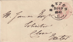 144336 1841 PENNY PINK USED LOCALLY IN EXETER FINE STRIKE 'EXETER' WESSEX TYPE DATE STAMP.