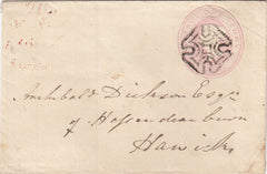144339  1843 PENNY PINK ENVELOPE GREENOCK TO HAWICK VERY FINE STRIKE GREENOCK DISTINCTIVE MALTESE CROSS.
