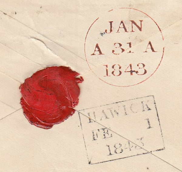 144339  1843 PENNY PINK ENVELOPE GREENOCK TO HAWICK VERY FINE STRIKE GREENOCK DISTINCTIVE MALTESE CROSS.