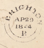 144345 1844 PENNY PINK ENVELOPE BRIGHTON TO LEWES FINE STRIKE DISTINCTIVE MALTESE CROSS OF BRIGHTON.