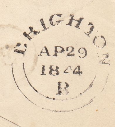 144345 1844 PENNY PINK ENVELOPE BRIGHTON TO LEWES FINE STRIKE DISTINCTIVE MALTESE CROSS OF BRIGHTON.