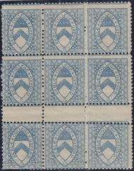 144346 1882 KEBLE COLLEGE, OXFORD ½d ULTRAMARINE (CS10) UNUSED BLOCK OF NINE.