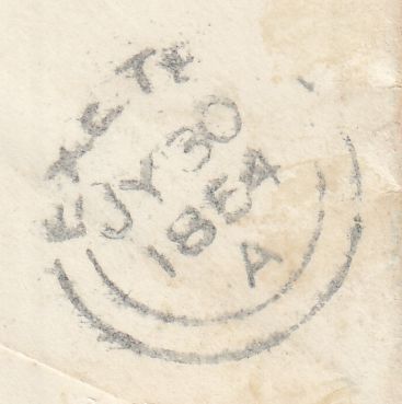 144358 1854 1d ARCHER PL.97 EXPERIMENTAL PERFORATION (SG16b) ON COVER LONDON TO  EXETER.