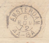 144360 1872 MAIL LONDON TO AMSTERDAM 3d ROSE (SG103) 2d BLUE (SG47) INCL. 2d LATE FEE.