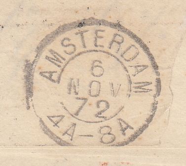 144360 1872 MAIL LONDON TO AMSTERDAM 3d ROSE (SG103) 2d BLUE (SG47) INCL. 2d LATE FEE.