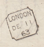 144361 1863 MAIL LONDON TO HAMBURG 2d BLUE PL.9 (SG45) x 3.