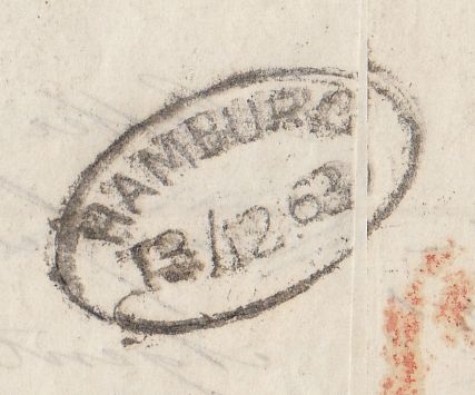 144361 1863 MAIL LONDON TO HAMBURG 2d BLUE PL.9 (SG45) x 3.